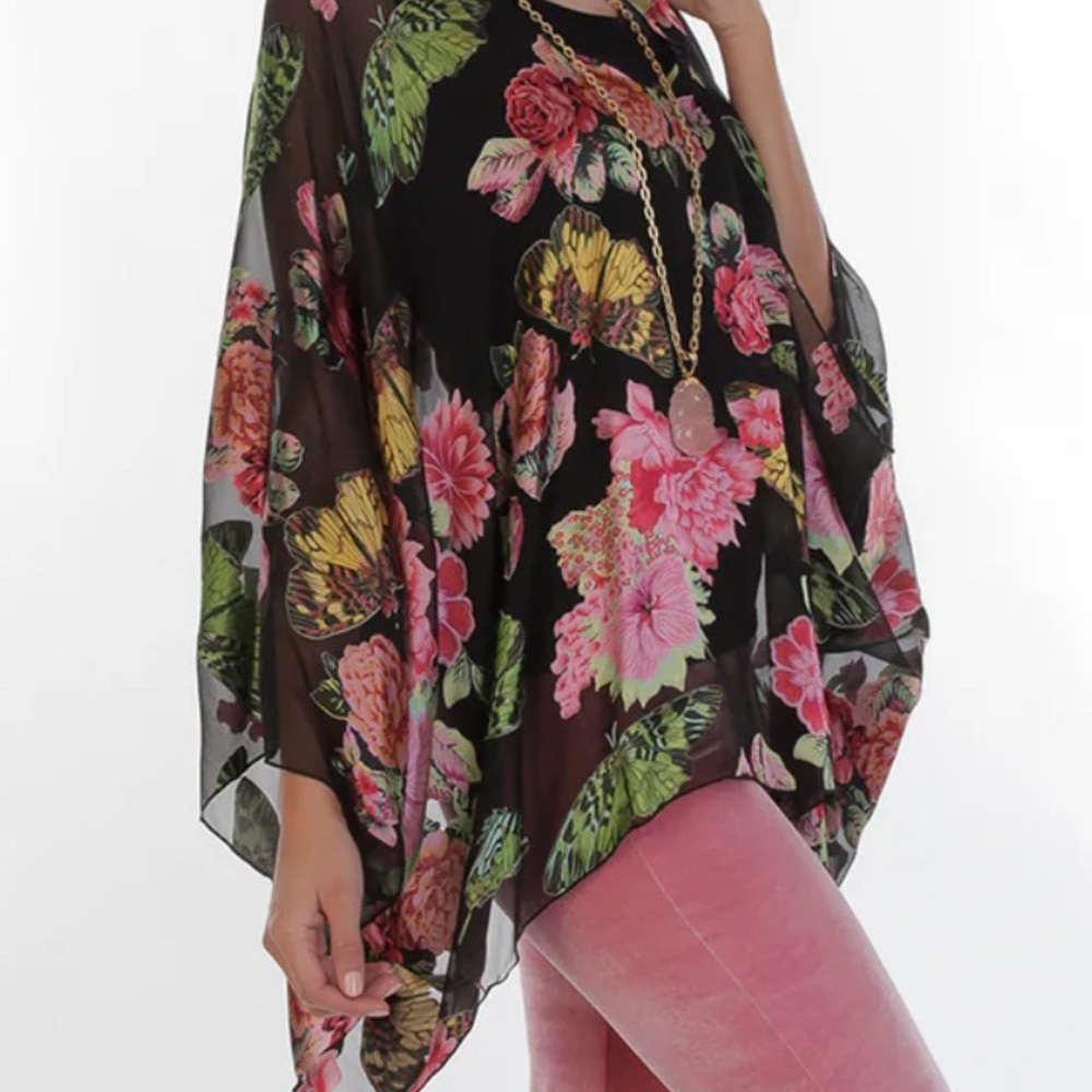 New Natalie Baroni Floral & Butterflies Black Kimono Top Size Medium/Large NWOT - Picture 3 of 9